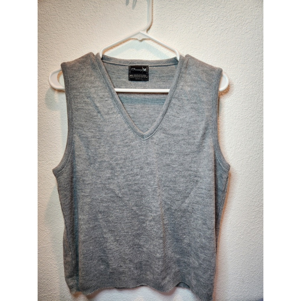 Vintage grandpacore JCPenney Gray Sweater Vest Men M Orlon USA Retro Knit 70s